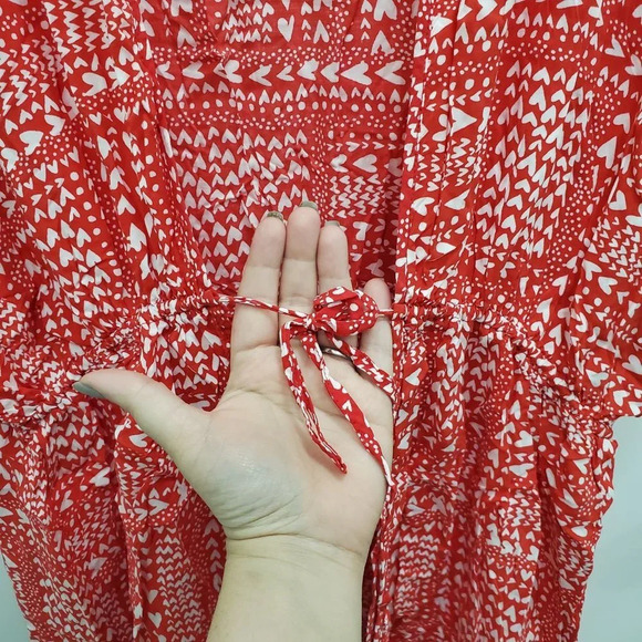 Victoria's Secret Red White Heart Print Open Tie Front Short Kimono Robe OS - Picture 2 of 6